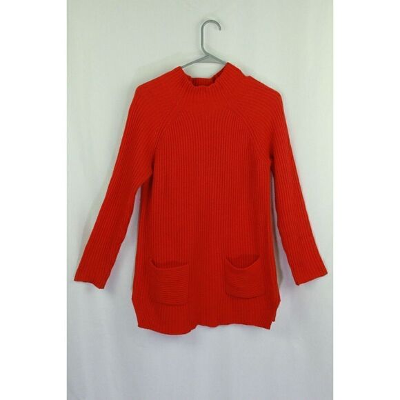 Chaus Sweater Tunic Pockets Ribbed Knit Cotton Blend Orange Red Womens Small - Picture 1 of 4
